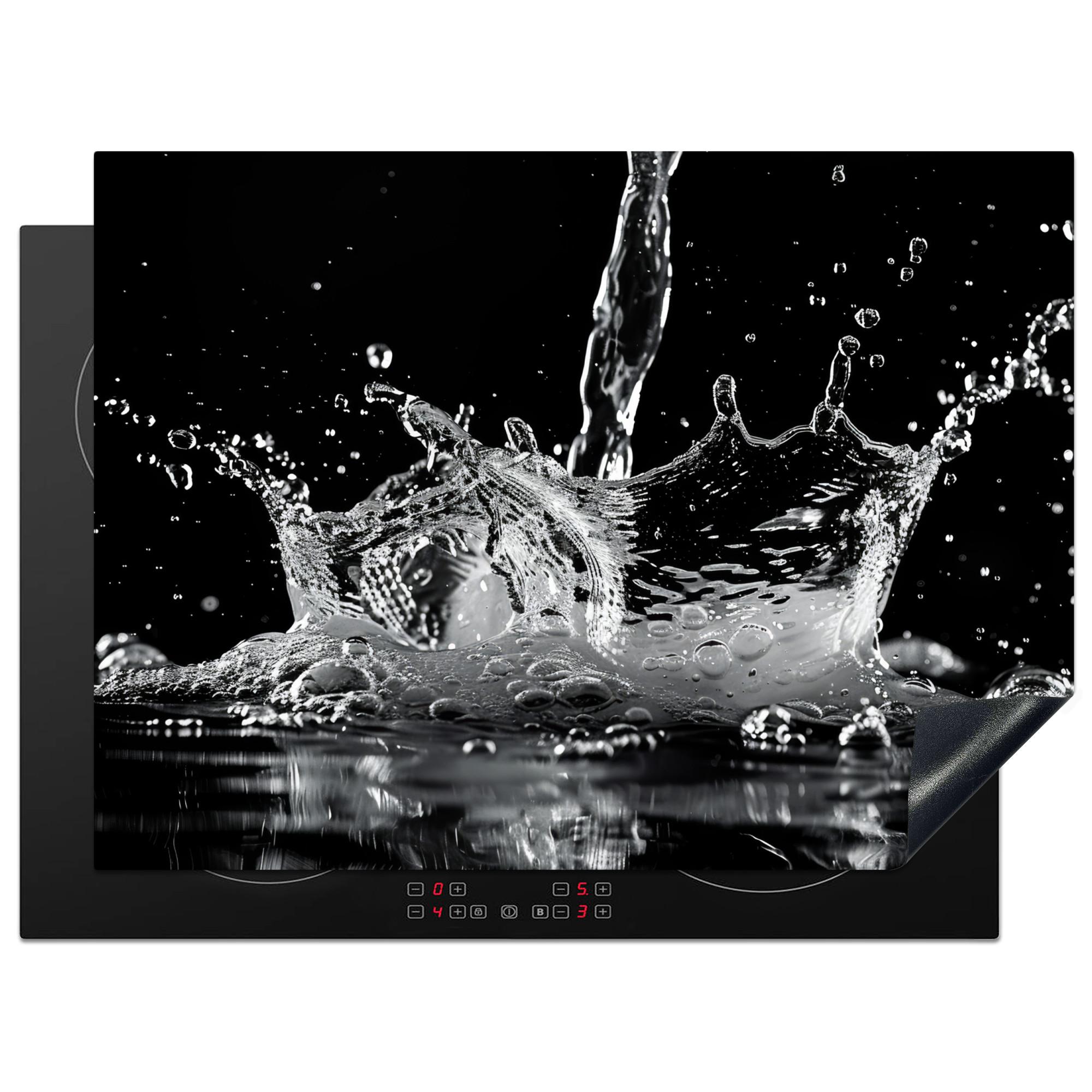 HERDABDECKPLATTE Wasser - Spritzwasser - Schwarz Herdabdeckung Induktionsfeld 70x52 cm - Schwarz, Kunststoff (70/52/0.2cm) - MuchoWow