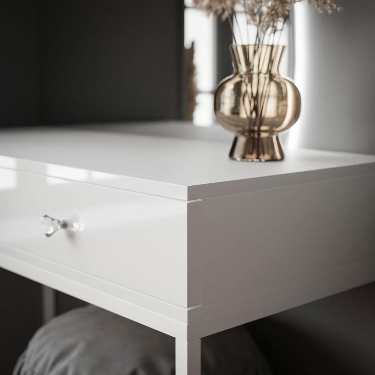 SCHMINKTISCH weiß QUINNIE mit LED-Spiegel rechts Griff Kristall - Weiß Hochglanz/Weiß, Holzwerkstoff (100/176/42cm) - Lookway