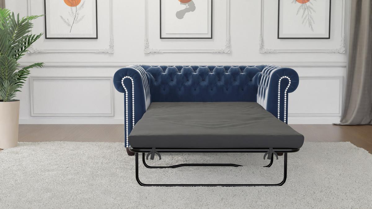 CHESTERFIELD-SOFA 2-sitzer mit Schlaffunktion Nyx Marineblau Samt - Dunkelblau/Braun, Holz/Textil (148/72/86cm) - S-Style Möbel