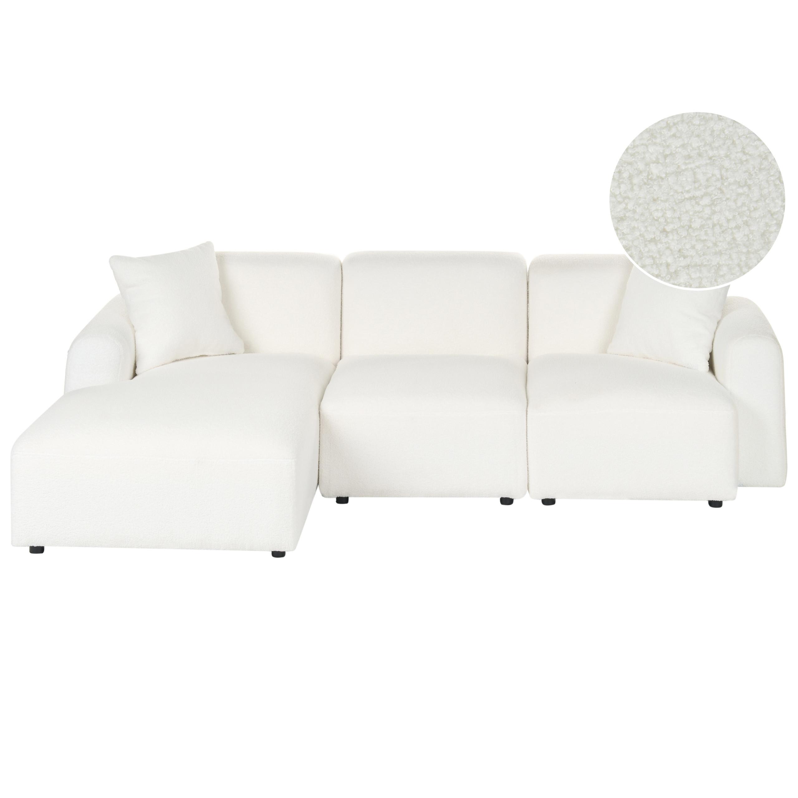 ECKSOFA Modul 3-Sitzer Bouclé Weiß rechtsseitig Hede - Weiß, Textil (244/148cm) - Beliani