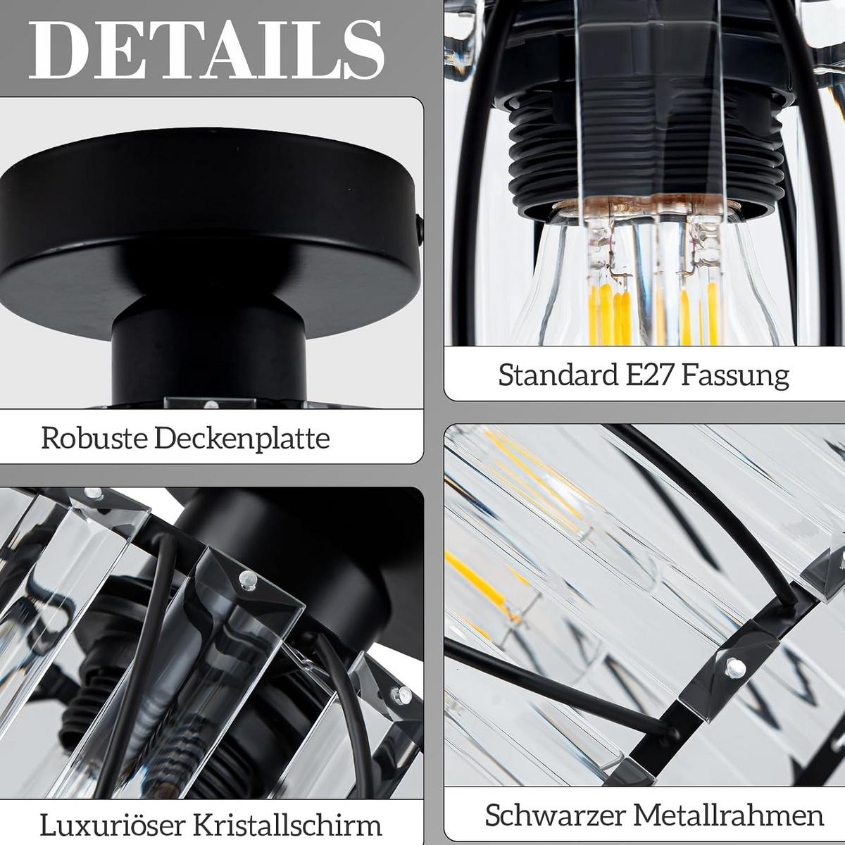 DECKENSTRAHLER Flammel 21/25/25 cm - Schwarz, Metall (21/25/25cm) - ZMH