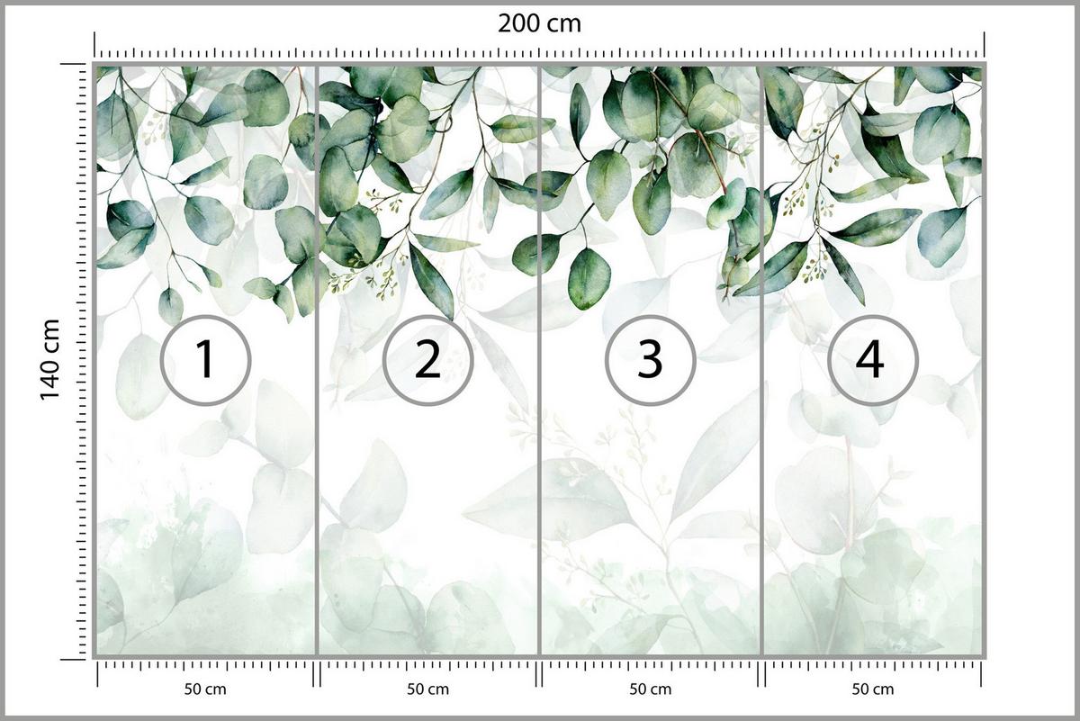 FOTOTAPETE Eukalyptus Blätter Pflanzen Natur 200x140 - Weiß/Grün, Papier (200/140cm) - Muralo
