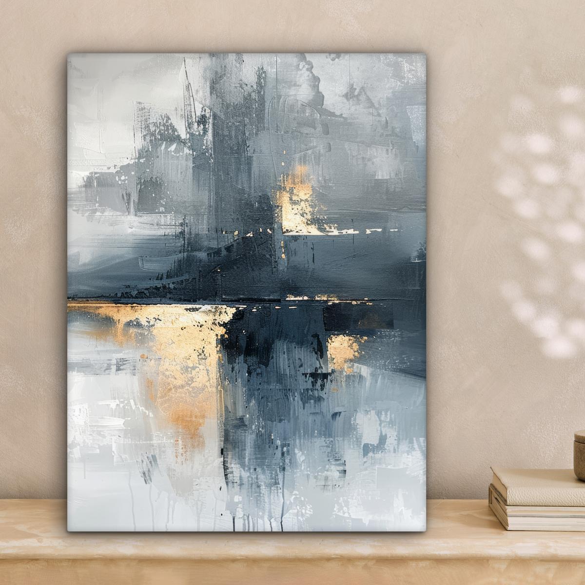 LEINWANDBILD Kunst - Grau - Gold - Abstrakt Room Decor 30x40 cm - Dunkelgrau, Textil (30/40cm) - MuchoWow
