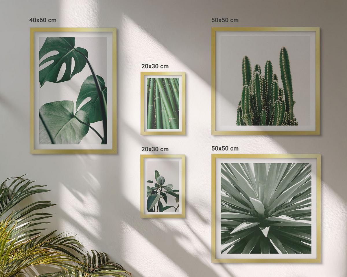 BILDER SET 5er Set - 50x50 cm & 20x30 cm & 40x60 cm Goldrahmen - Bambusblätter - Goldfarben, Kunststoff (40/60cm) - TULUP