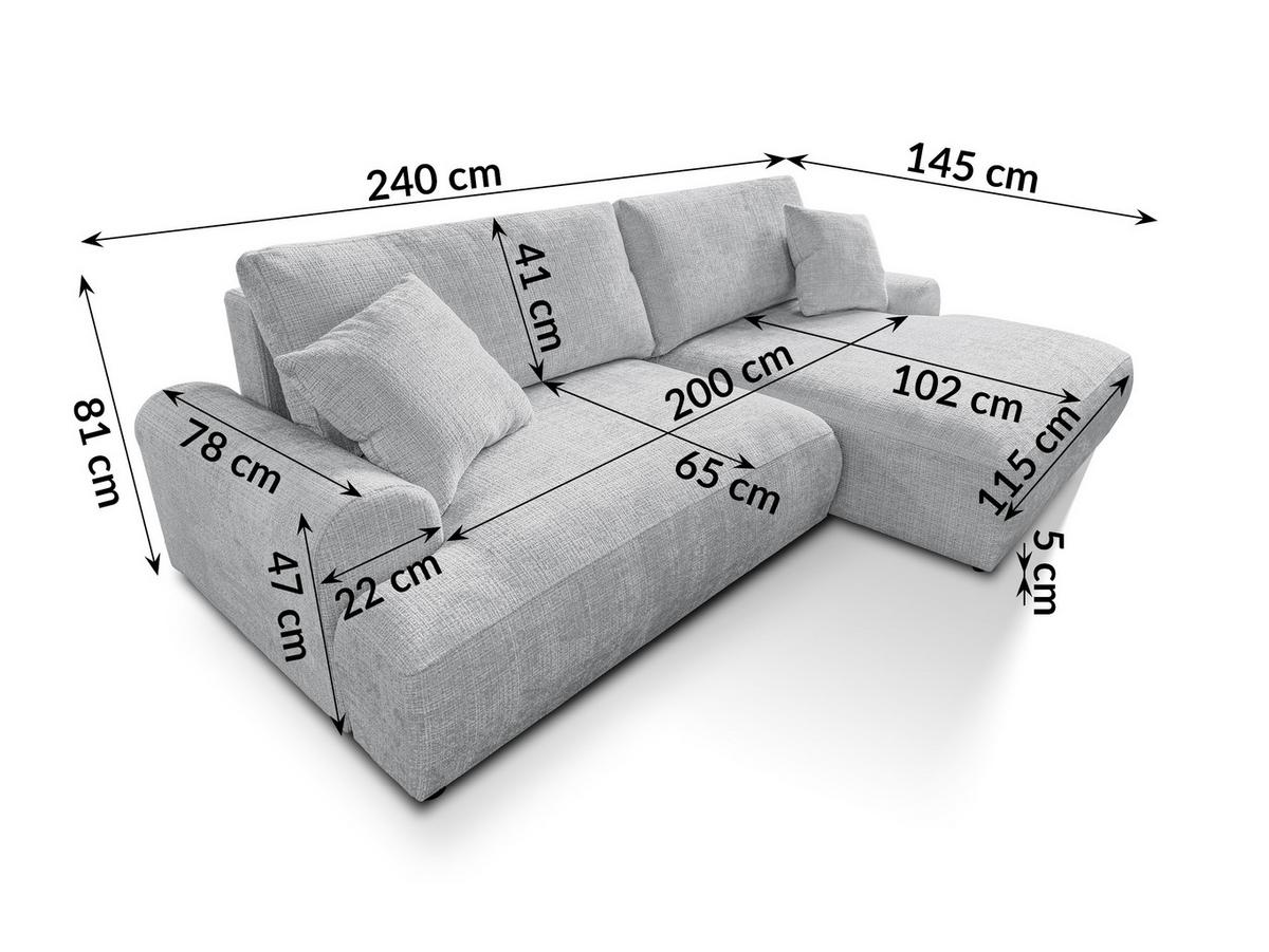 ECKSOFA Melvano mit Schlaffunktion und Bettkasten im Japandi-Stil aus weichem Hellgrau Chenille-Stoff - Hellgrau/Schwarz, Holz/Kunststoff (240/145cm) - S-Style