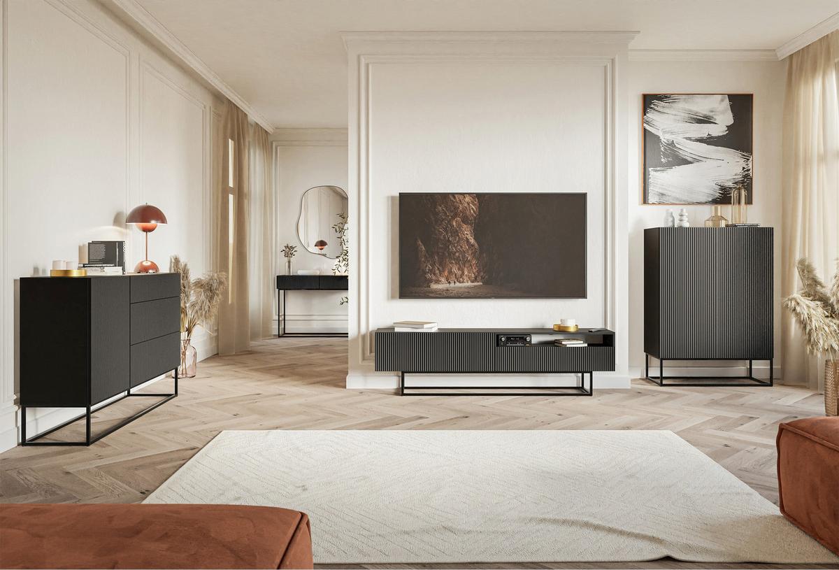TV-SCHRANK Veldio Schwarz mit offenem Fach 175 cm - Schwarz, Holzwerkstoff/Metall (175/46.5/31.6cm) - Selsey