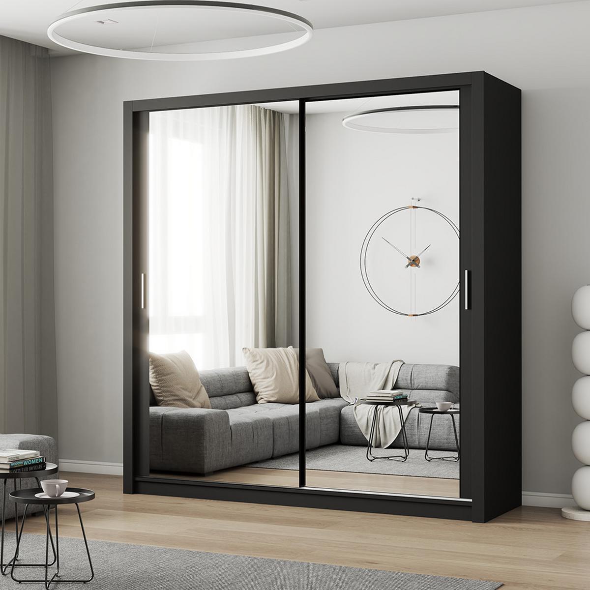 KLEIDERSCHRANK Milan 203 cm, 203/215/64, 2-türig, schwarz - Schwarz, Holzwerkstoff (203/215/64cm) - imoebel24