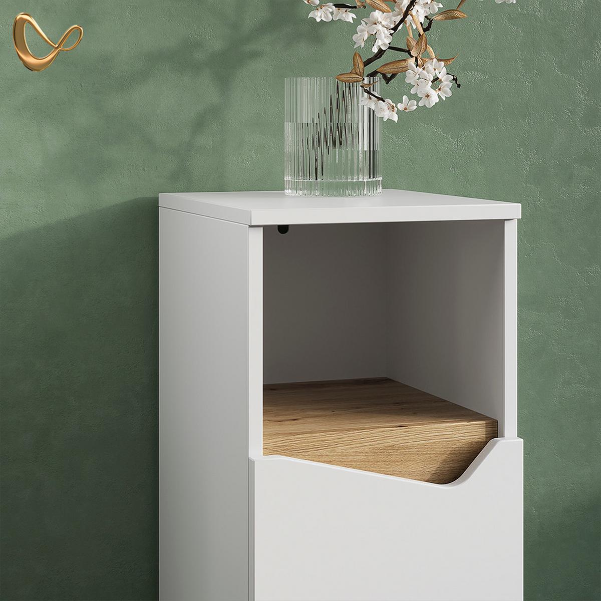 MIDISCHRANK Timavo Weiß 30 x 74.5 cm mit Tür und offenem Fach - Weiß, Holzwerkstoff (30/74.5/35cm) - Livinity®
