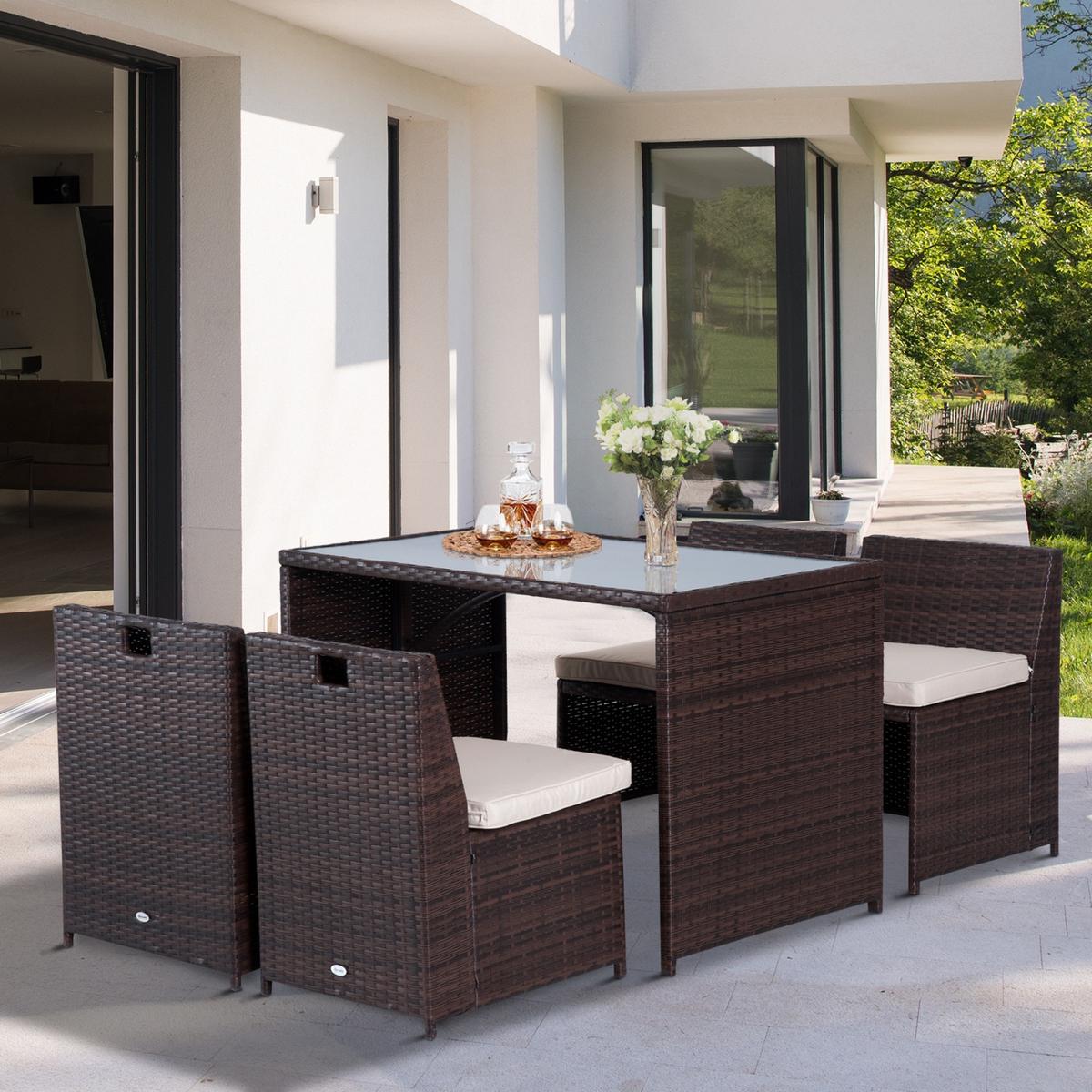 GARTENMÖBEL Set, Stahl, PE Braun+Khaki - Braun, Metall - Outsunny