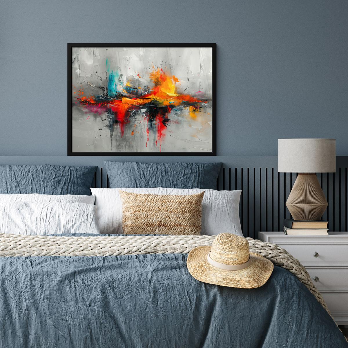 POSTER MIT RAHMENGERAHMTES BILD Moderne Kunst - Orange - Grau - Abstrakt 80x60 cm - Hellgrau, Papier (80/60cm) - MuchoWow
