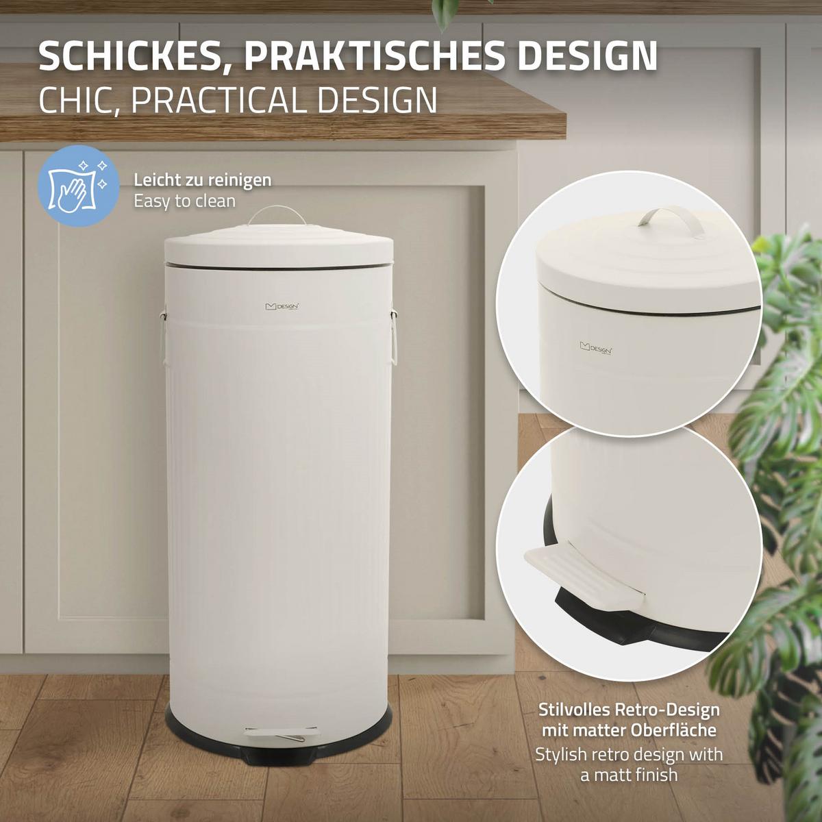 MÜLLEIMER Küche 30L Abfalleimer mit Fußpedal & Softclose-Deckel Beige aus Stahl - Beige, Metall (31/68/37cm) - ML-DESIGN