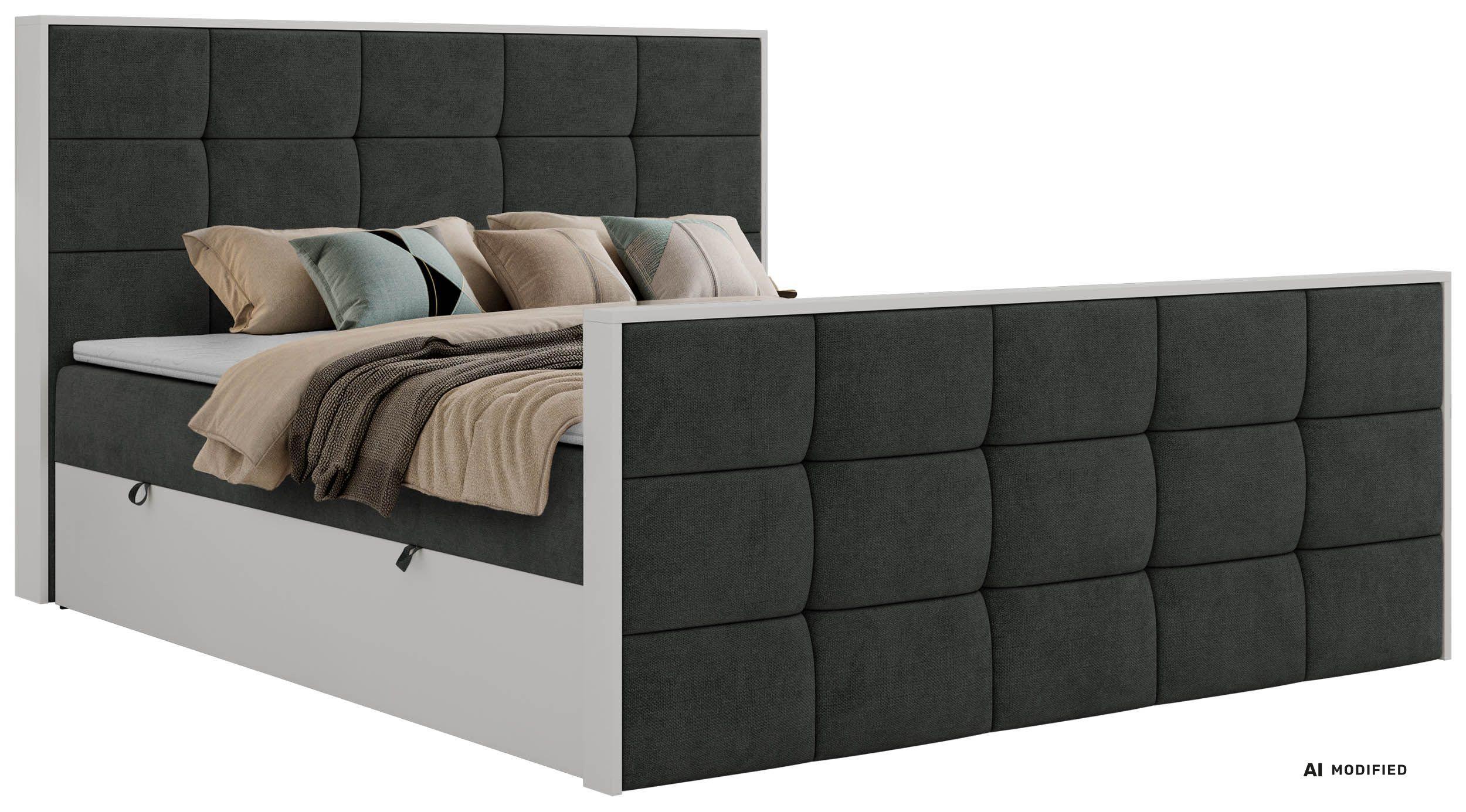 BOXBETT ALVIT DUO 200/200 - Dunkelgrau Stukture - Topper Visco - H3 - Dunkelgrau/Schwarz, Kunststoff/Textil (200/200cm) - MKS