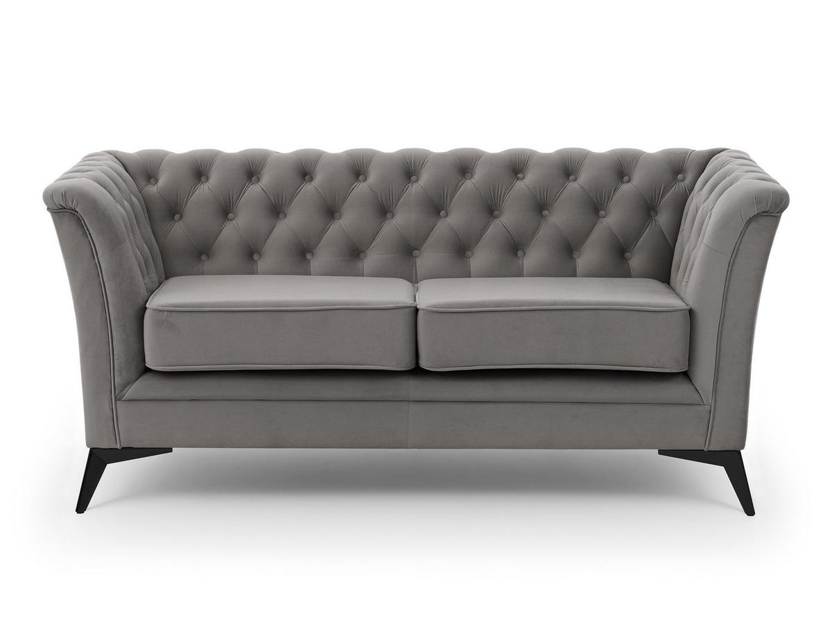 CHESTERFIELD-SOFA 2-sitzer Whitby Grau Samt mit schwarzen Füßen - Schwarz/Grau, Holz/Textil (175/78/82cm) - S-Style Möbel
