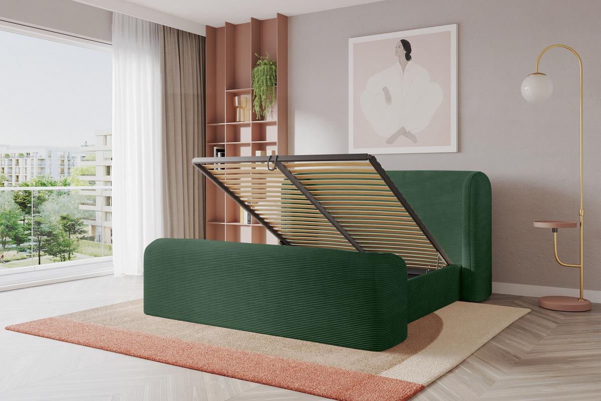 POLSTERBETT mit Bettkasten, Fußteil und Lattenrost, Bett mit Matratze H3/H4 - ESTI-Z 140x200 Grün - Olivgrün, Holzwerkstoff/Textil (140/200cm) - ALTDECOR