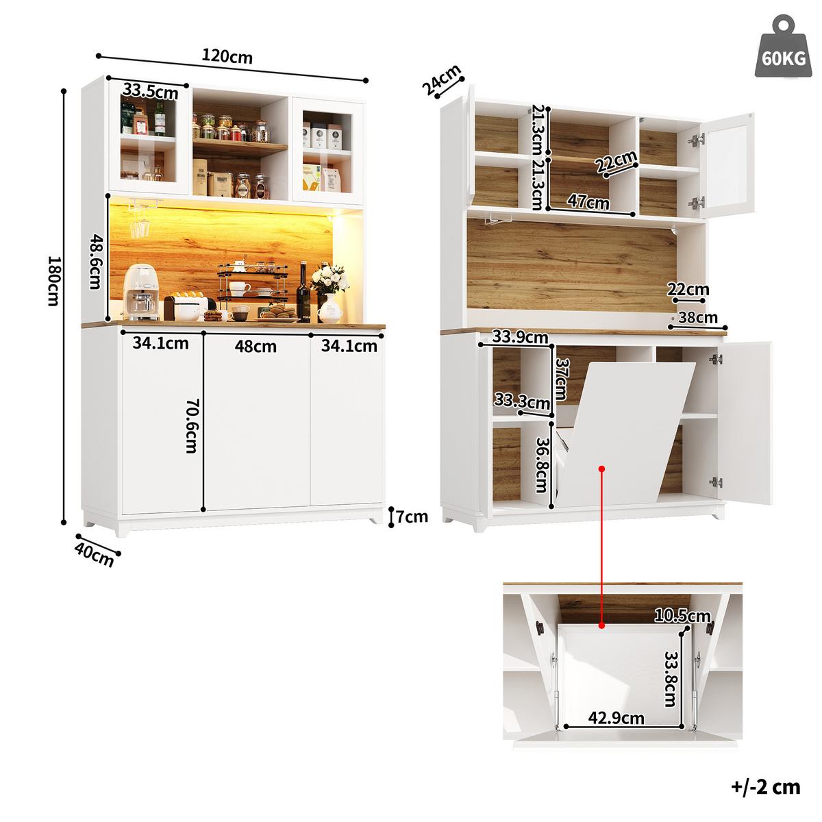 KÜCHENSCHRANK in weiß mit acryltüren, mit led-beleuchtung und abfallfach - Weiß, Holzwerkstoff (120/180/40cm) - Urban Meuble