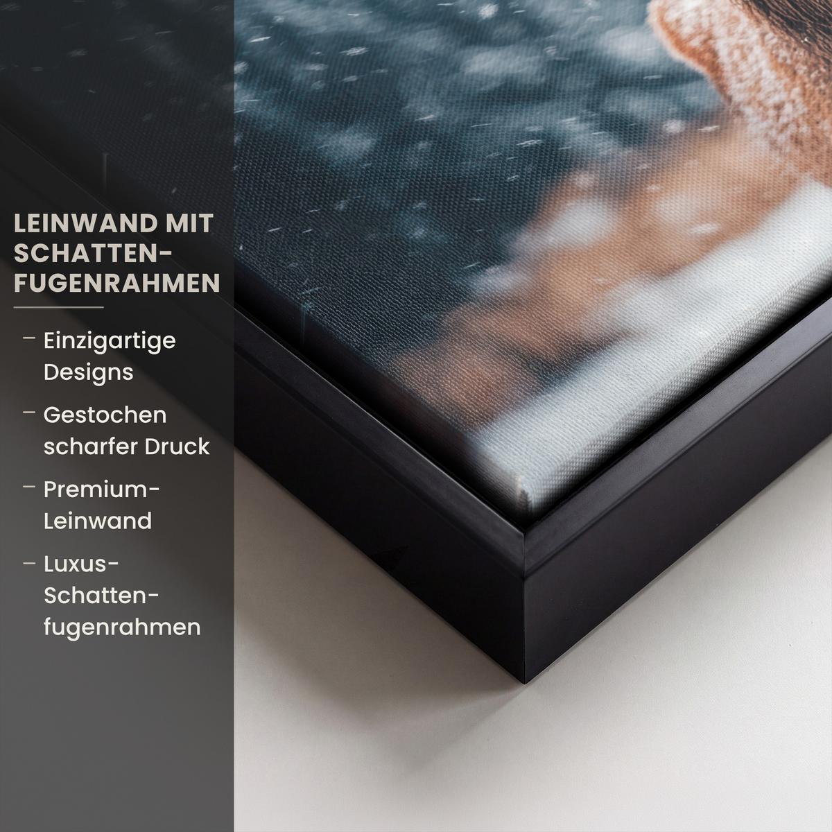 LEINWAND Bilder mit Rahmen - Hirsche - Tiere - Landschaft - Winter - Schnee - 40x30 - Kastanienfarben, Textil (40/30cm) - MuchoWow