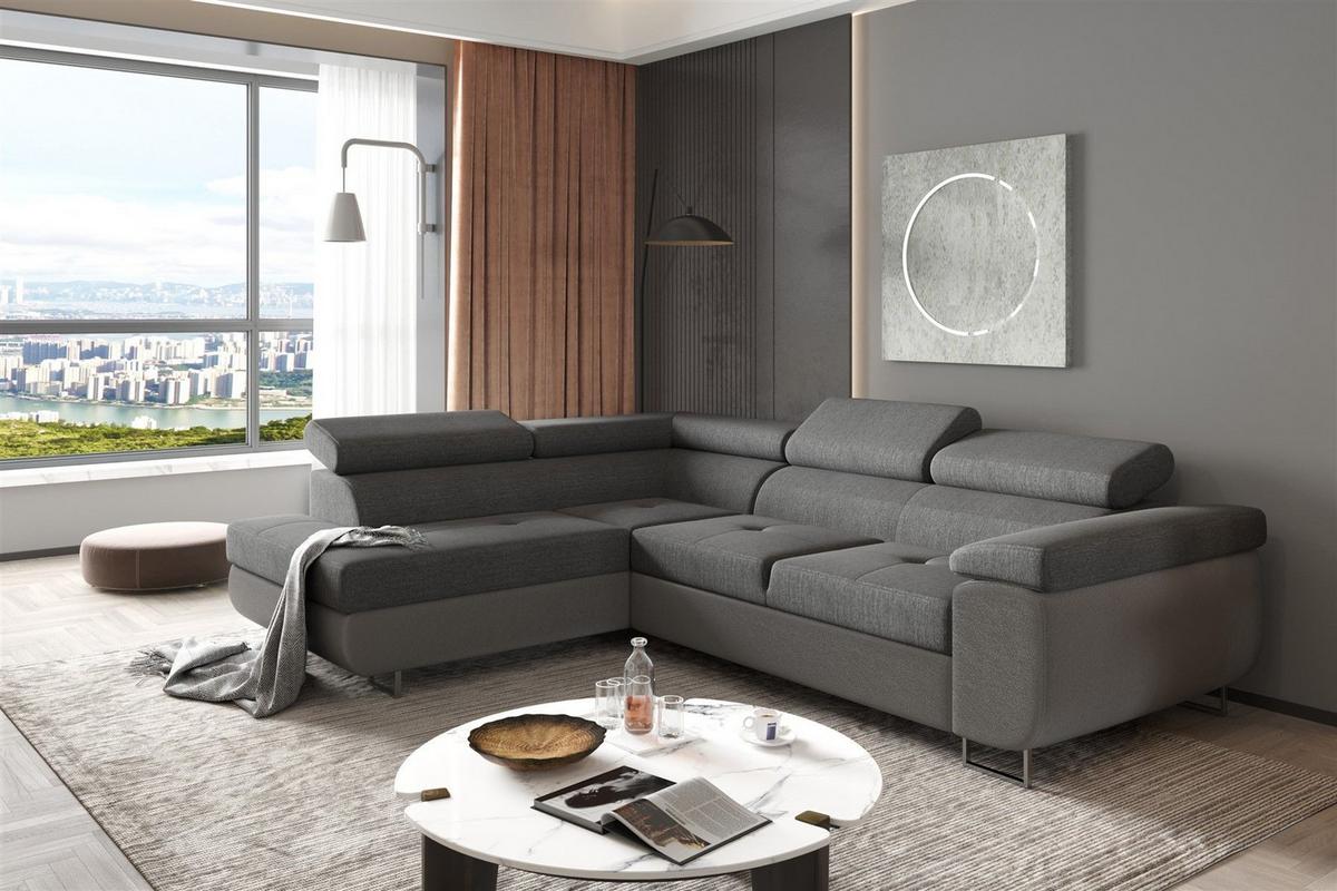 ECKSOFA Jade Mit Schlaffunktion - Dunkelgrau, Holzwerkstoff/Textil (202/275cm) - Fun Möbel
