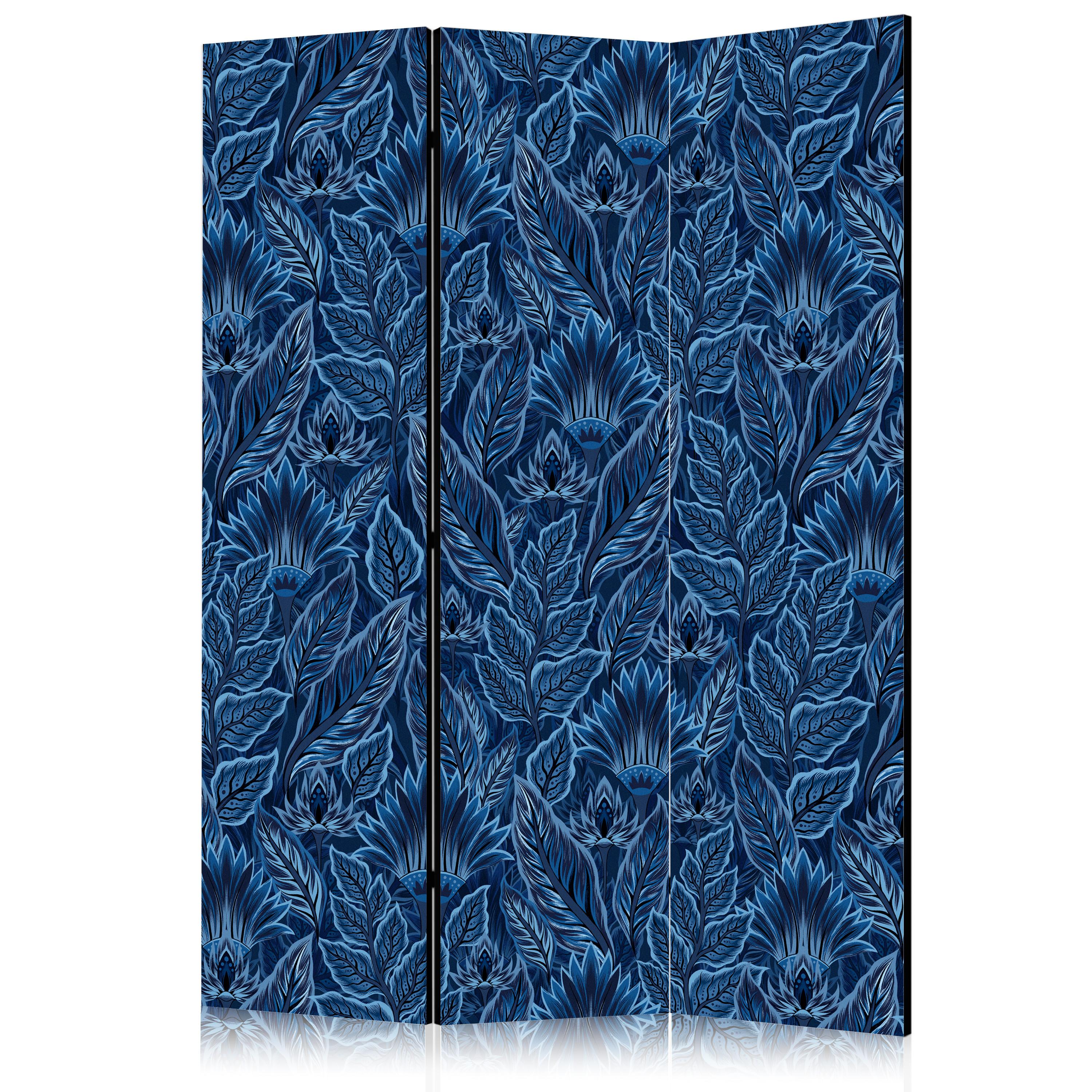 PARAVENT Beidseitig Bedruckter 3-tlg 135x172 cm Blaue Bl tter - Blau, Holz/Textil (135/172/3cm) - Muralo