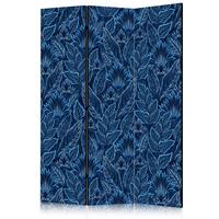 PARAVENT Akustik 3-tlg 135x172 cm Blaue Bl tter - Blau, Holz/Textil (135/172/3cm) - Muralo