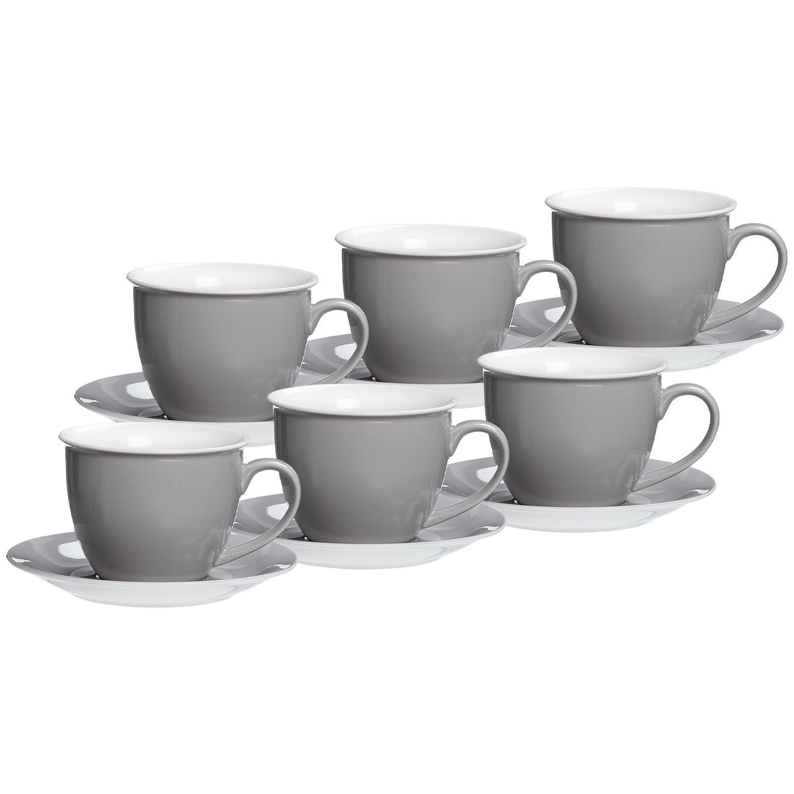 MILCHKAFFEE TASSEN MIT UNTERTASSEN Doppio Grau 350 ml 6er Set - Grau, Keramik (17/11/17cm) - Ritzenhoff Breker