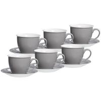 MILCHKAFFEE TASSEN MIT UNTERTASSEN Doppio Grau 350 ml 6er Set - Grau, Keramik (17/11/17cm) - Ritzenhoff Breker