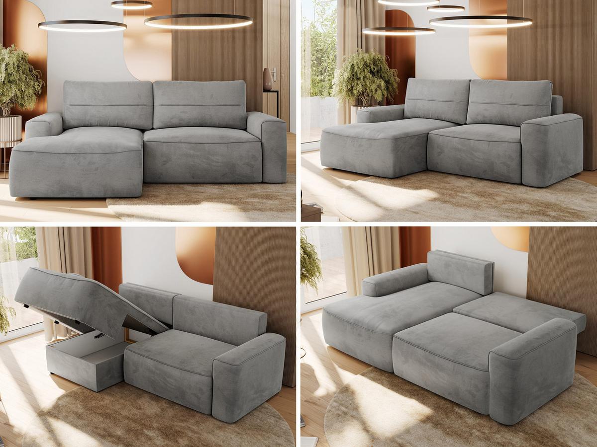 ECKSOFA BELLUNO L Hellgrau Velvet - Links - Hellgrau/Schwarz, Textil (144/233cm) - MKS