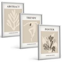 BILDER SET 3er Set - 40x60 cm Silberner Rahmen - Blumenmuster beige braun - Silberfarben, Kunststoff (40/60cm) - TULUP