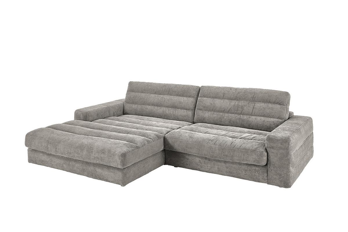ECKSOFA LANA SOFA Steingrau Cord - Greige/Schwarz, Textil (296/205cm) - KAWOLA