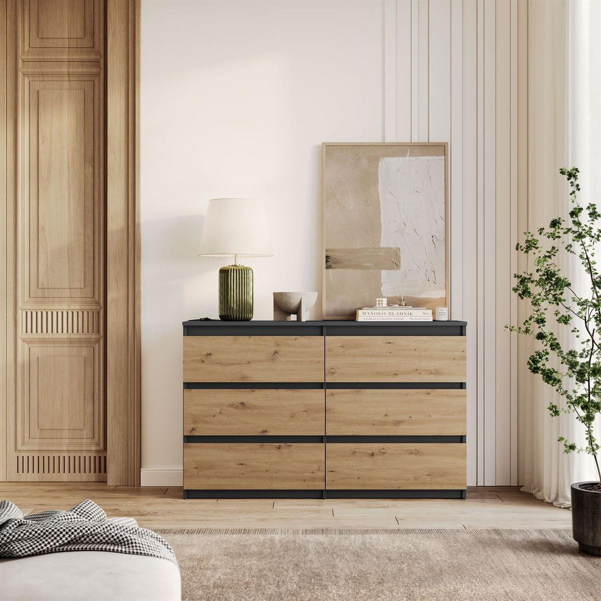 SIDEBOARD HANA M6 Artisan Eiche / Anthrazit 120cm - Eiche Artisan, Holzwerkstoff (120/74.4/30cm) - Lookway