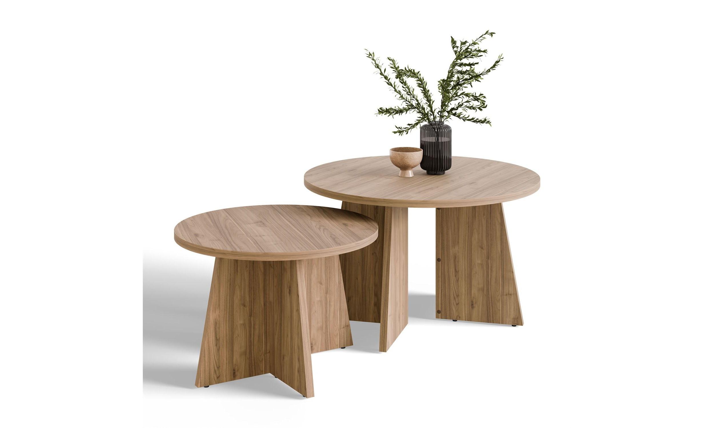 COUCHTISCH-SET MOCHA 2-teilig Ø 75/58 cm rund Nussbaum Royal - Nussbaumfarben, Holzwerkstoff (75/75/47cm) - Lookway
