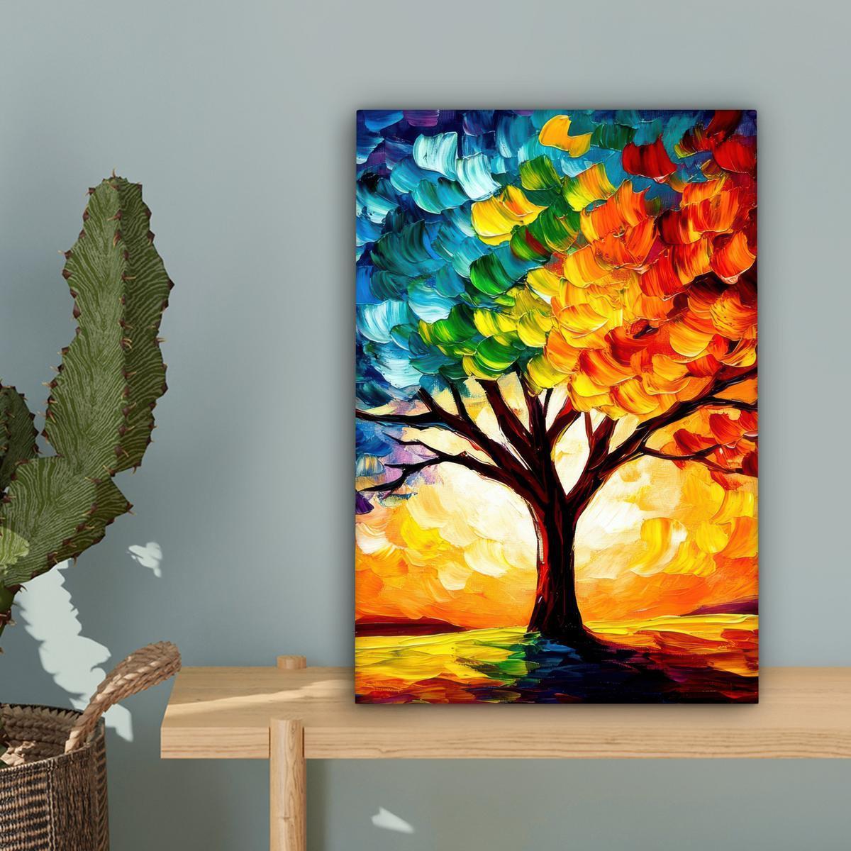 LEINWANDBILD Baum - Kunst - Natur - Sonnenuntergang Deko Wohnzimmer 20x30 cm - Multicolor, Textil (20/30cm) - MuchoWow