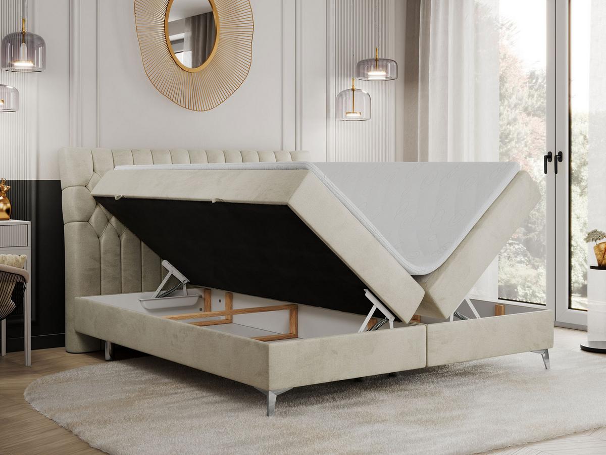 BOXBETT MILEN 160/200 Beige Velvet - H4 - Beige, Holz/Textil (160/200cm) - MKS