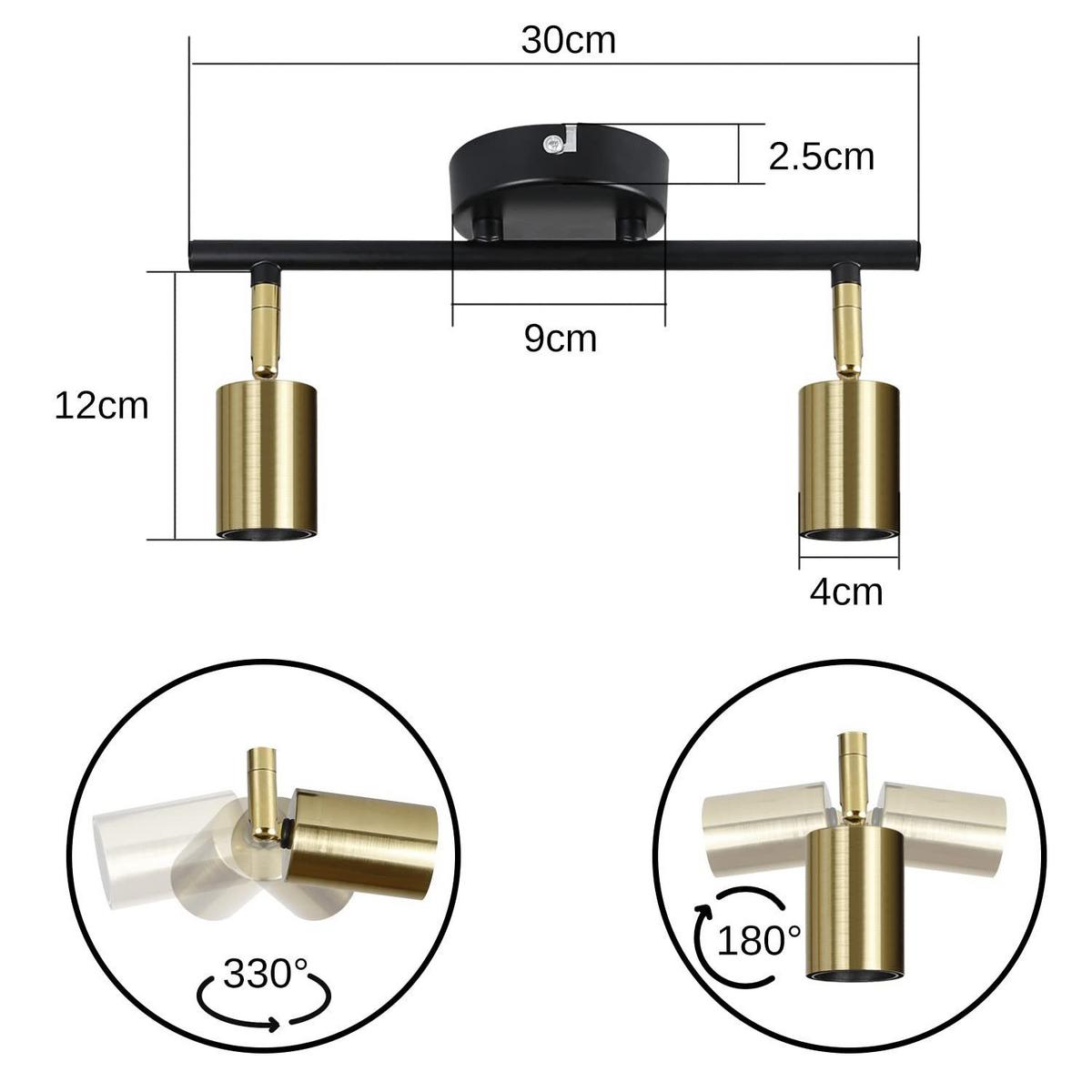 DECKENSTRAHLER Nixie 2-flammig 30/4/12 cm - Goldfarben, Metall (30/4/12cm) - Nettlife