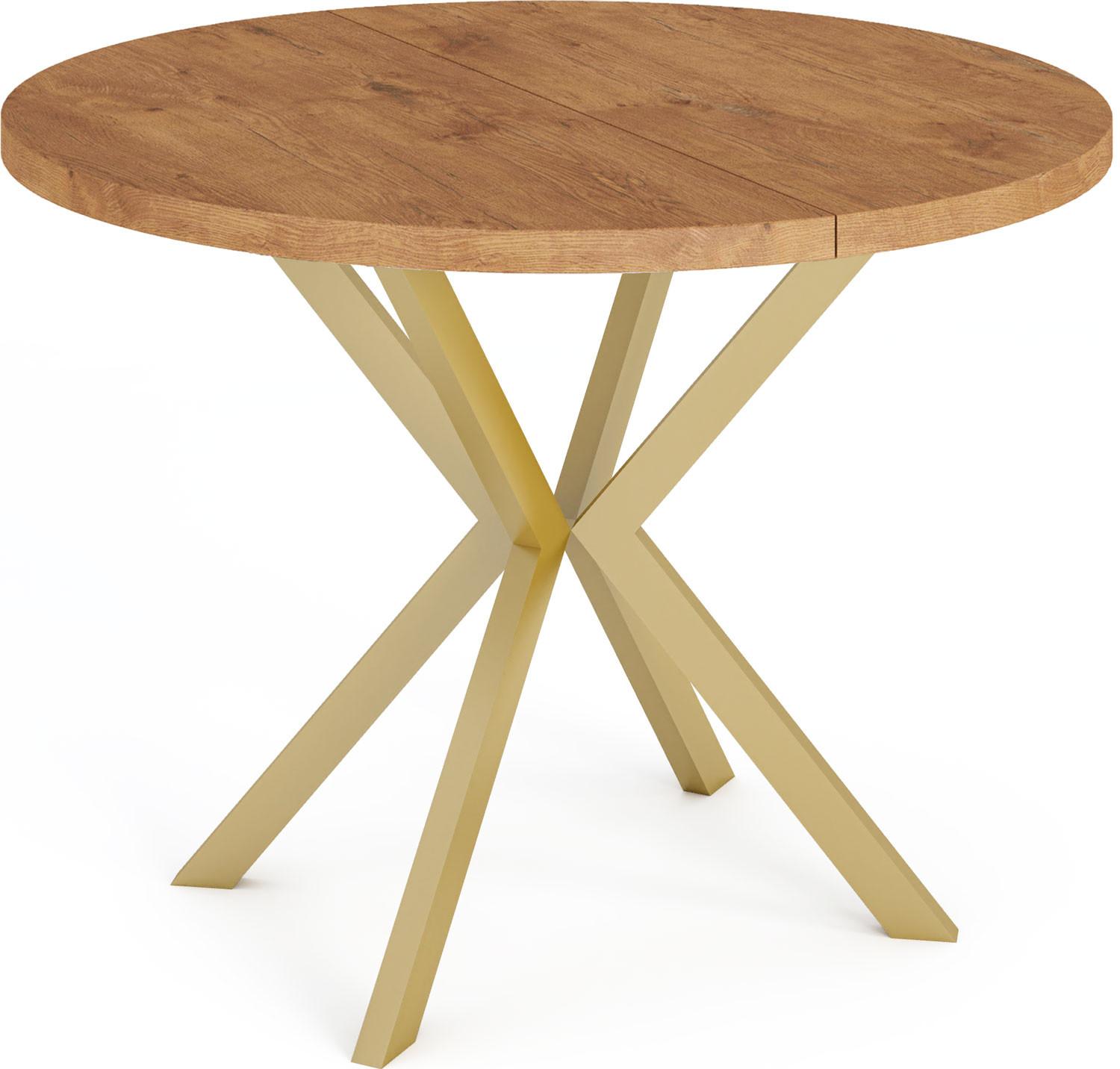 ESSTISCH Flora runder ausziehbarer, Lancelot Eiche 120-200/120/76 cm - Eichefarben/Goldfarben, Holzwerkstoff/Metall (120/200/76cm) - WFL GROUP