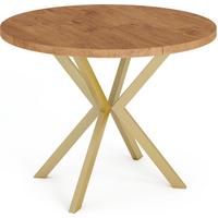 ESSTISCH Flora runder ausziehbarer, Lancelot Eiche 100-180/100/76 cm - Eichefarben/Goldfarben, Holzwerkstoff/Metall (100/180/76cm) - WFL GROUP