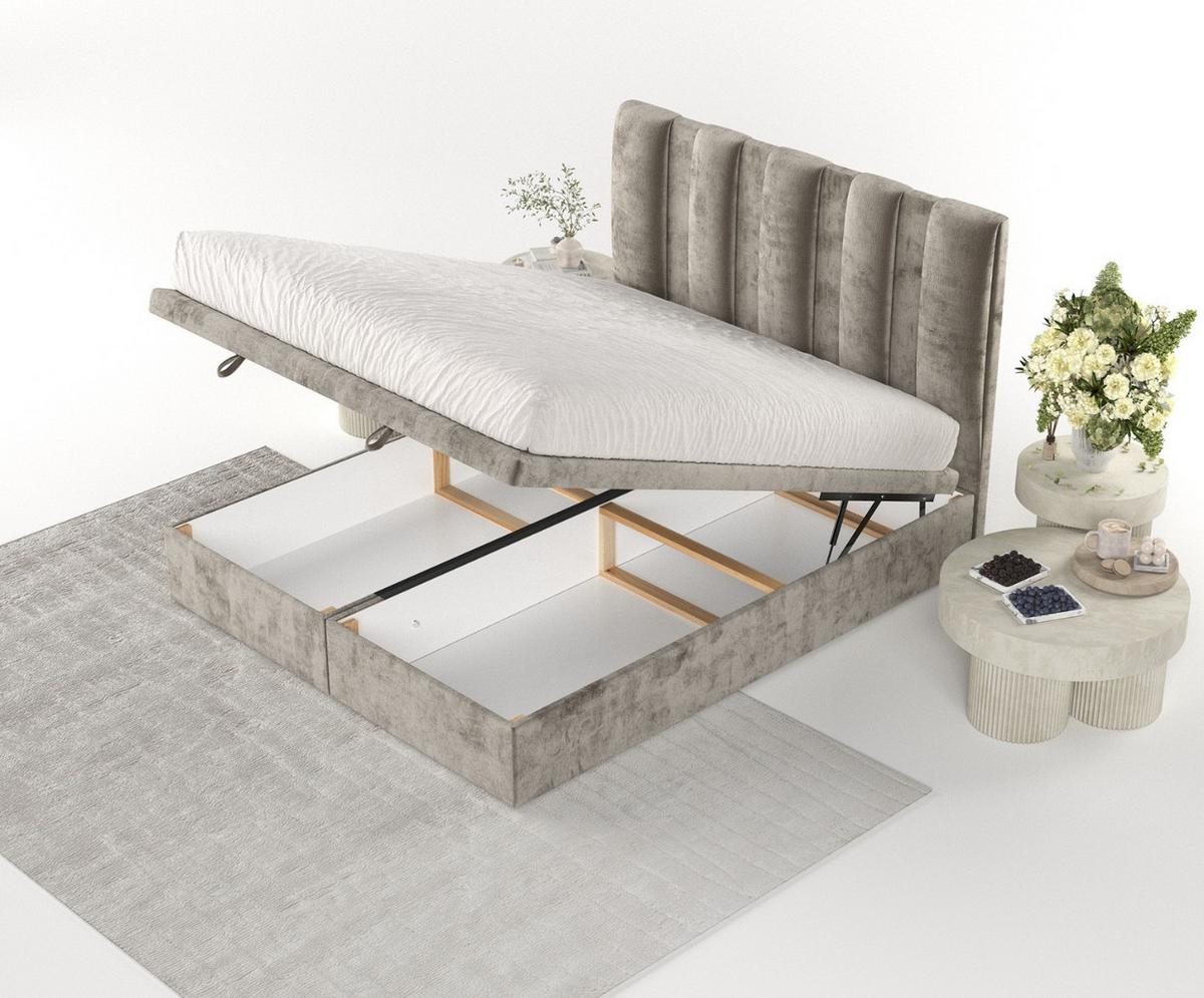 POLSTERBETT Orta mit Stauraum 120/200 cm Beige im Lotta Stoff - Beige/Schwarz, Holz/Holzwerkstoff (120/200cm) - AltaBeds
