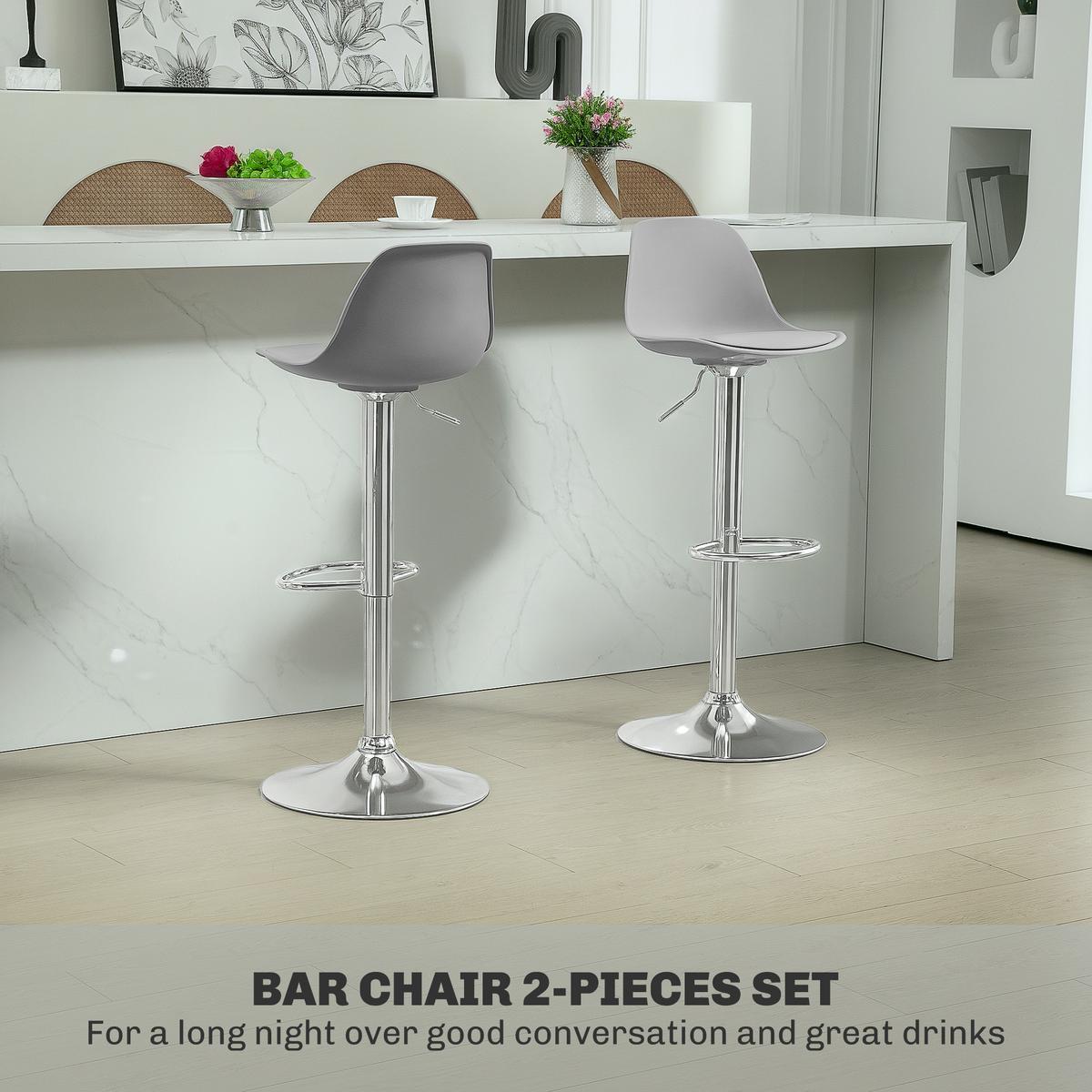 BARHOCKER 2er Set, Gepolstert Barstuhl mit Stahlgestell, Lehne für Küche Grau - Grau, Leder (42/104/41cm) - HOMCOM