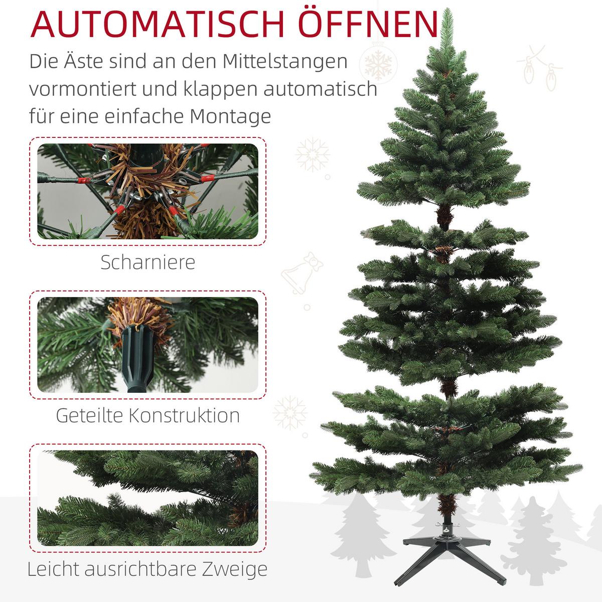 WEIHNACHTSBAUM 180 cm, Kunsttanne, stabile Metallbasis, Grün - Grün, Kunststoff (180cm) - HOMCOM