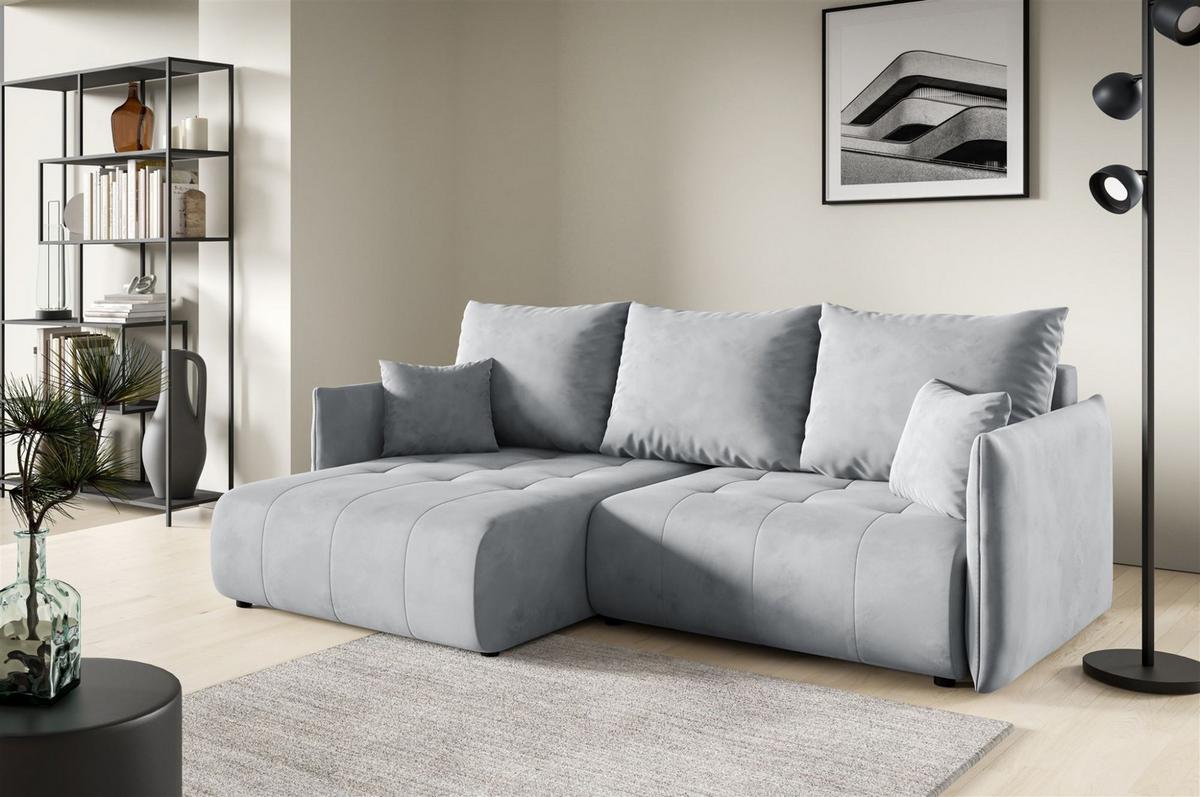 ECKSOFA Canio - Hellgrau, Holzwerkstoff/Textil (221/153cm) - Fun Möbel