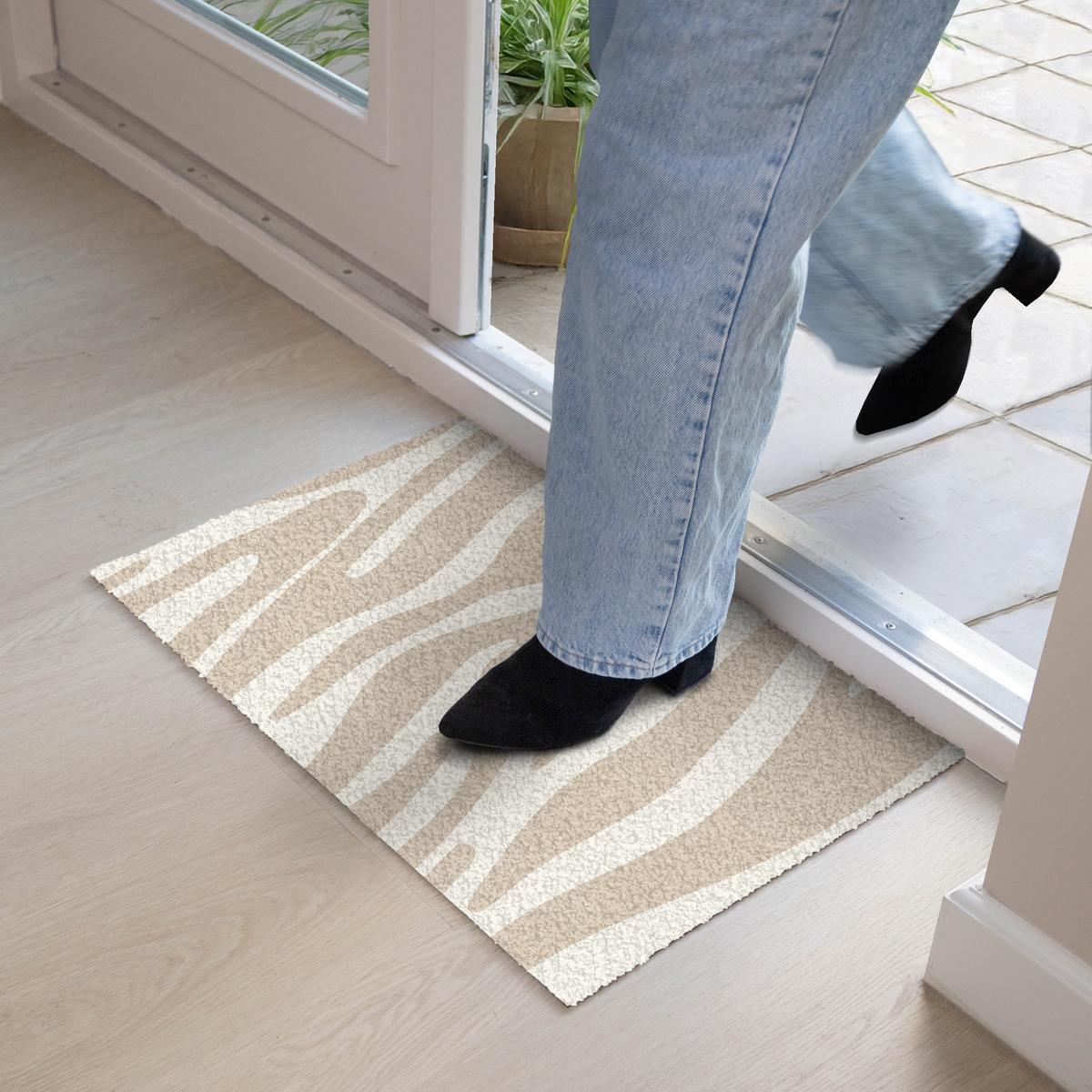 FUSSMATTE Zebramuster - Beige - Weiß - Tiermuster Schmutzfänger 60x40 cm - Beige, Kunststoff (60/0.4cm) - MuchoWow