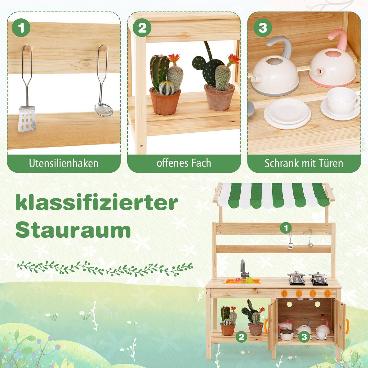 KINDERKÜCHE Outdoor Natur - Naturfarben, Holz (39/88/117cm) - COSTWAY