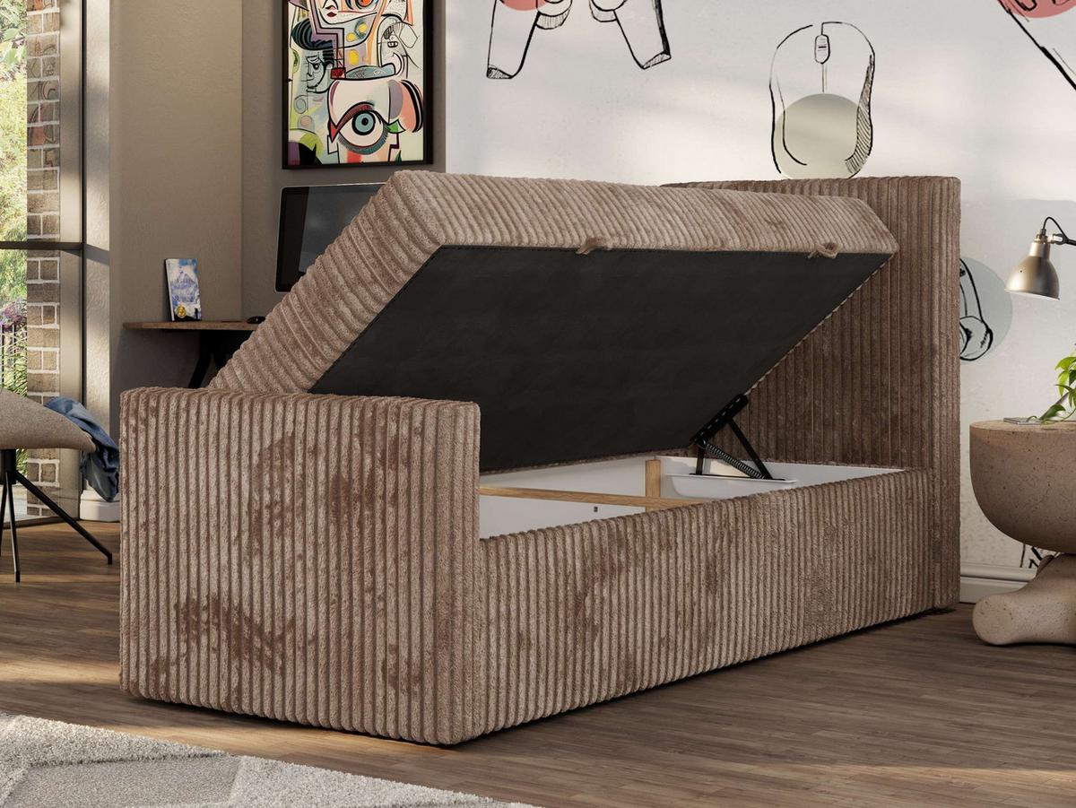JUGENDBETT TILIO DUO 90/200 - Braun Cord - H4 - Rechts Seite - Braun, Textil (200/90cm) - MKS