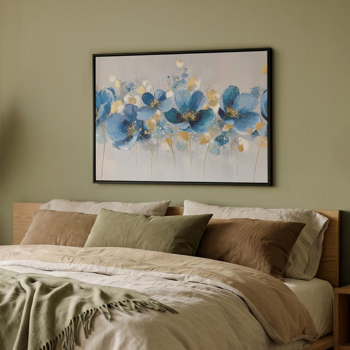 LEINWAND Bilder mit Rahmen - Blumen - Blau - Abstrakt - 70x50 - Hellgrau, Textil (70/50cm) - MuchoWow