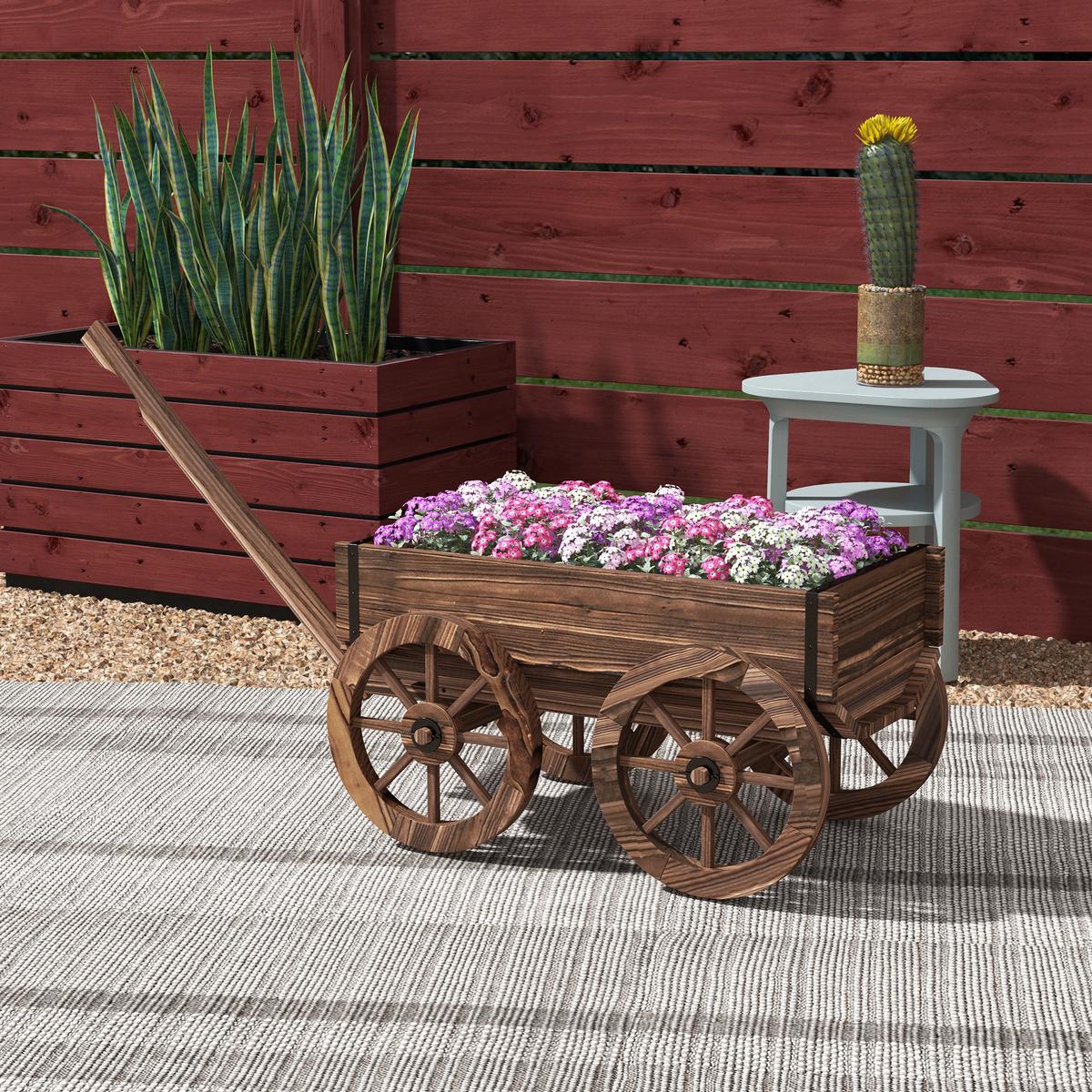 PFLANZENKASTEN für Garten, Terrasse, bis 30 kg belastbar, Verkohlt, 120 x 41 x 54 cm - Braun, Holz (41/54/120cm) - Outsunny