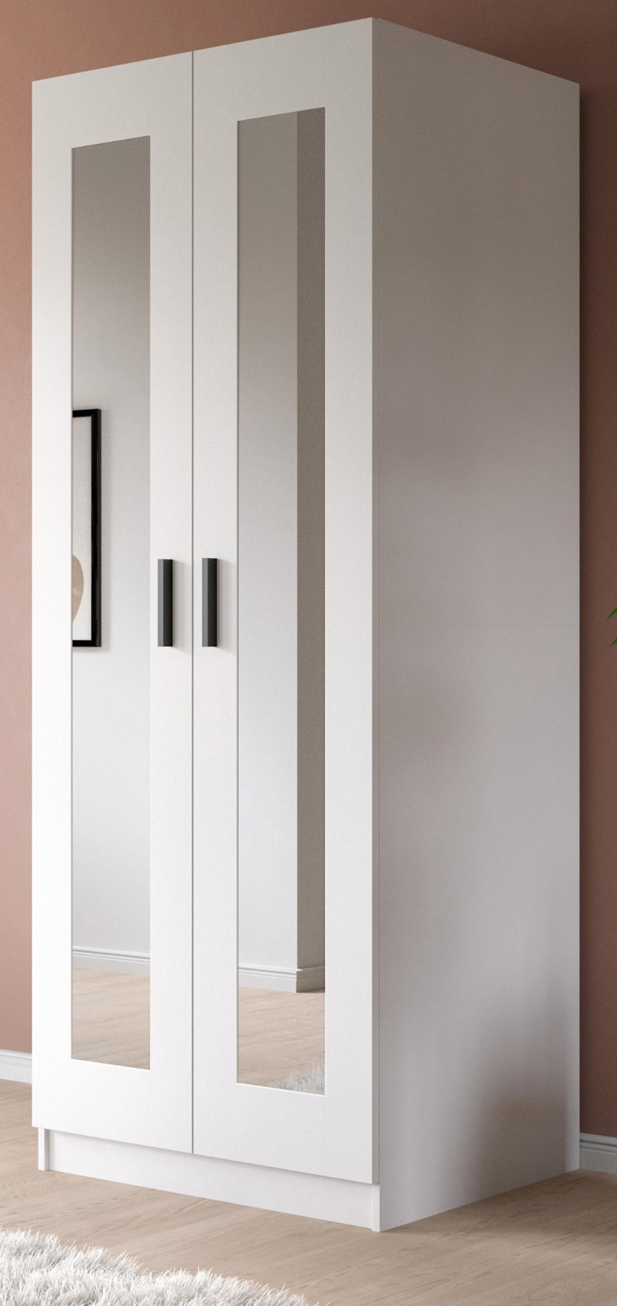 KLEIDERSCHRANK in weiß 80 x 194 cm skandinavisch, Drehtürenschrank 2-türig mit Spiegel - Schwarz/Weiß, Glas/Holzwerkstoff (80/194/56cm) - Inn.Furn