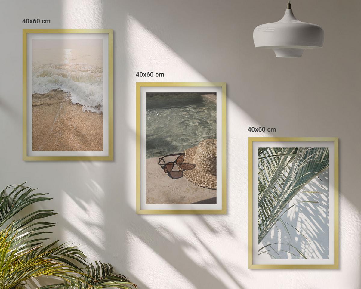 BILDER SET 3er Set - 40x60 cm Goldrahmen - Strandhut und Sonnenbrille - Goldfarben, Kunststoff (40/60cm) - TULUP