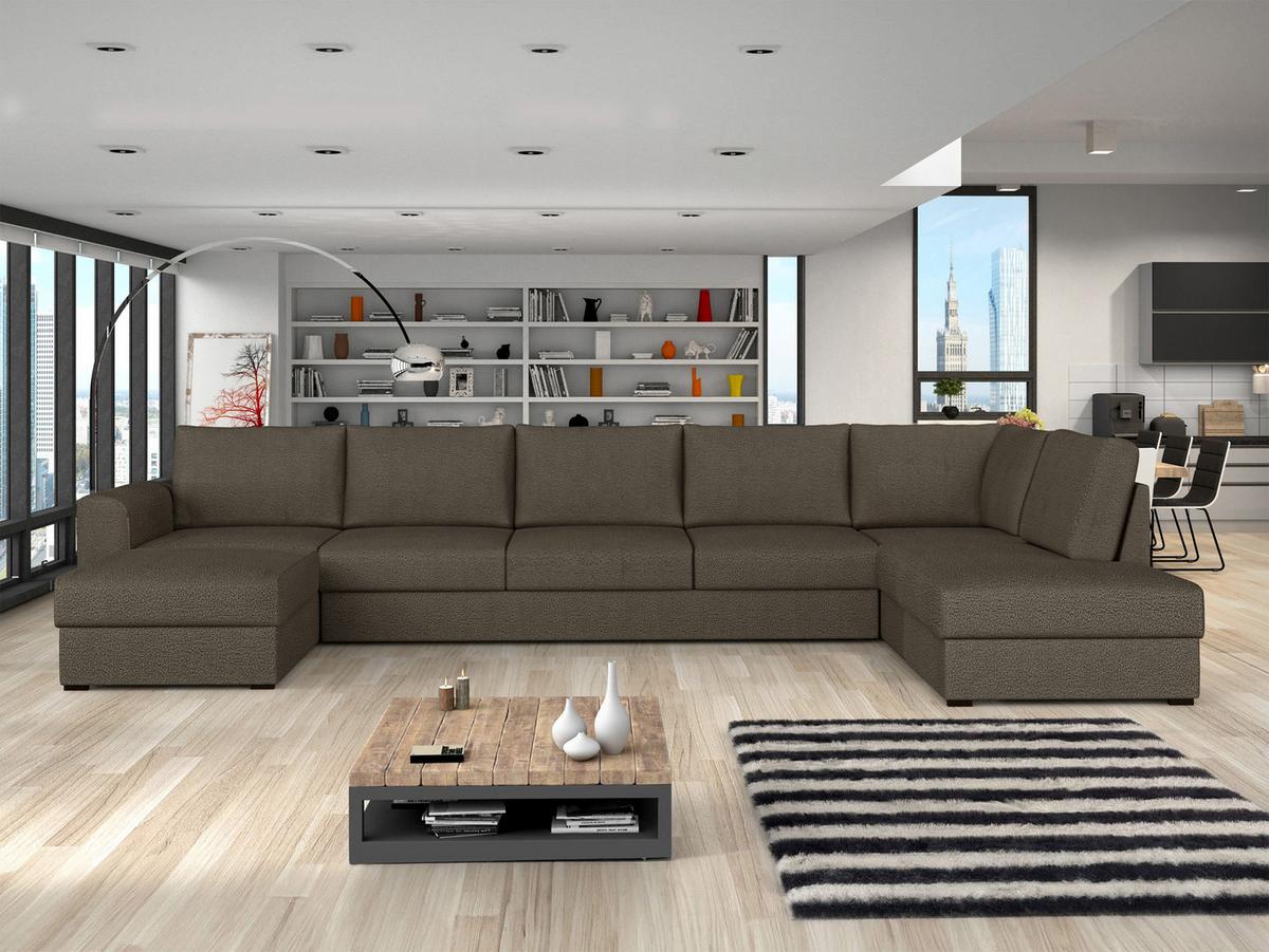 WOHNLANDSCHAFT Wilma Large Premium, Seite: Rechts - Schwarz/Braun, Holz/Textil (370/85/186cm) - MIRJAN24