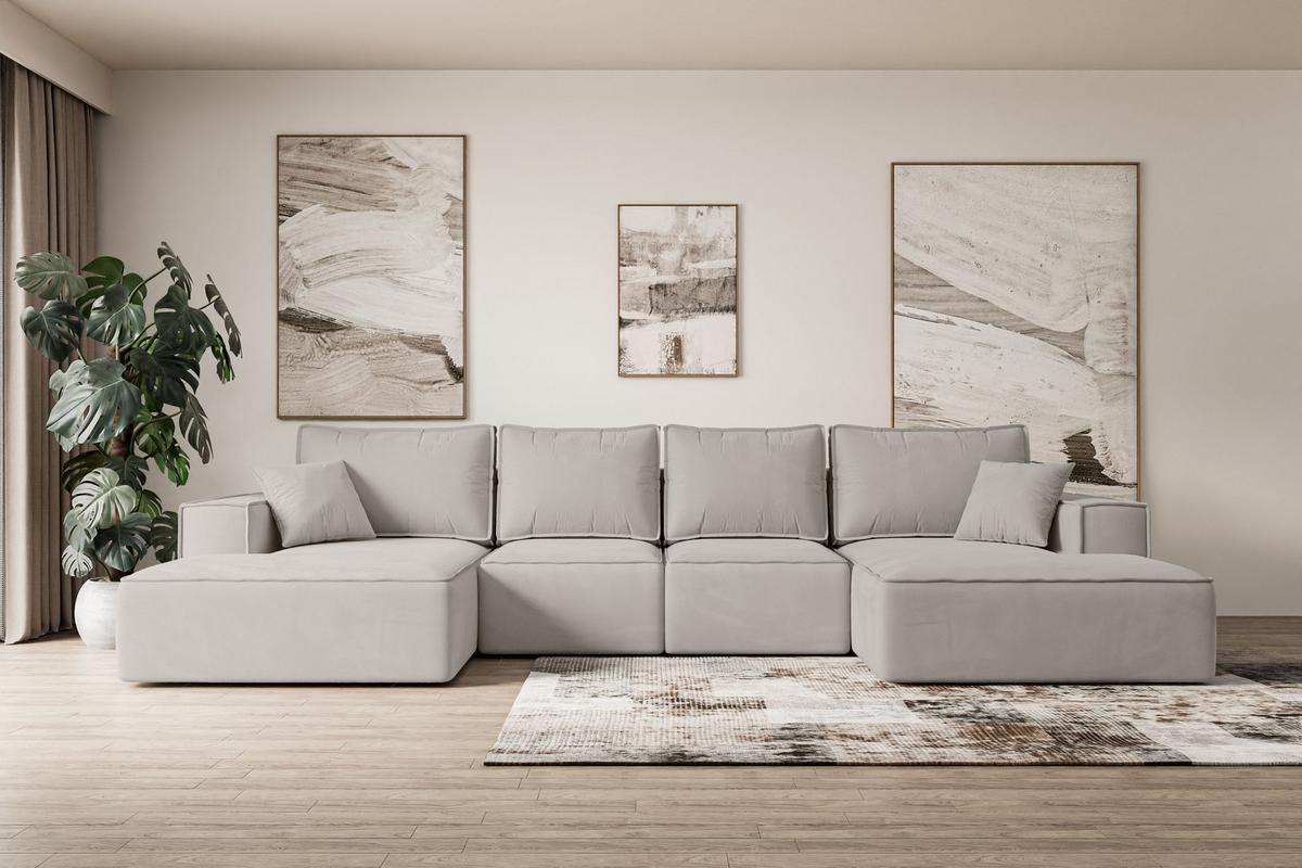 WOHNLANDSCHAFT mit Schlaffunktion und Bettkasten SIERRA-U-S - 349x161x87 cm Hellbraun Velours - Hellbraun/Schwarz, Holzwerkstoff/Kunststoff (349/87/161cm) - ALTDECOR