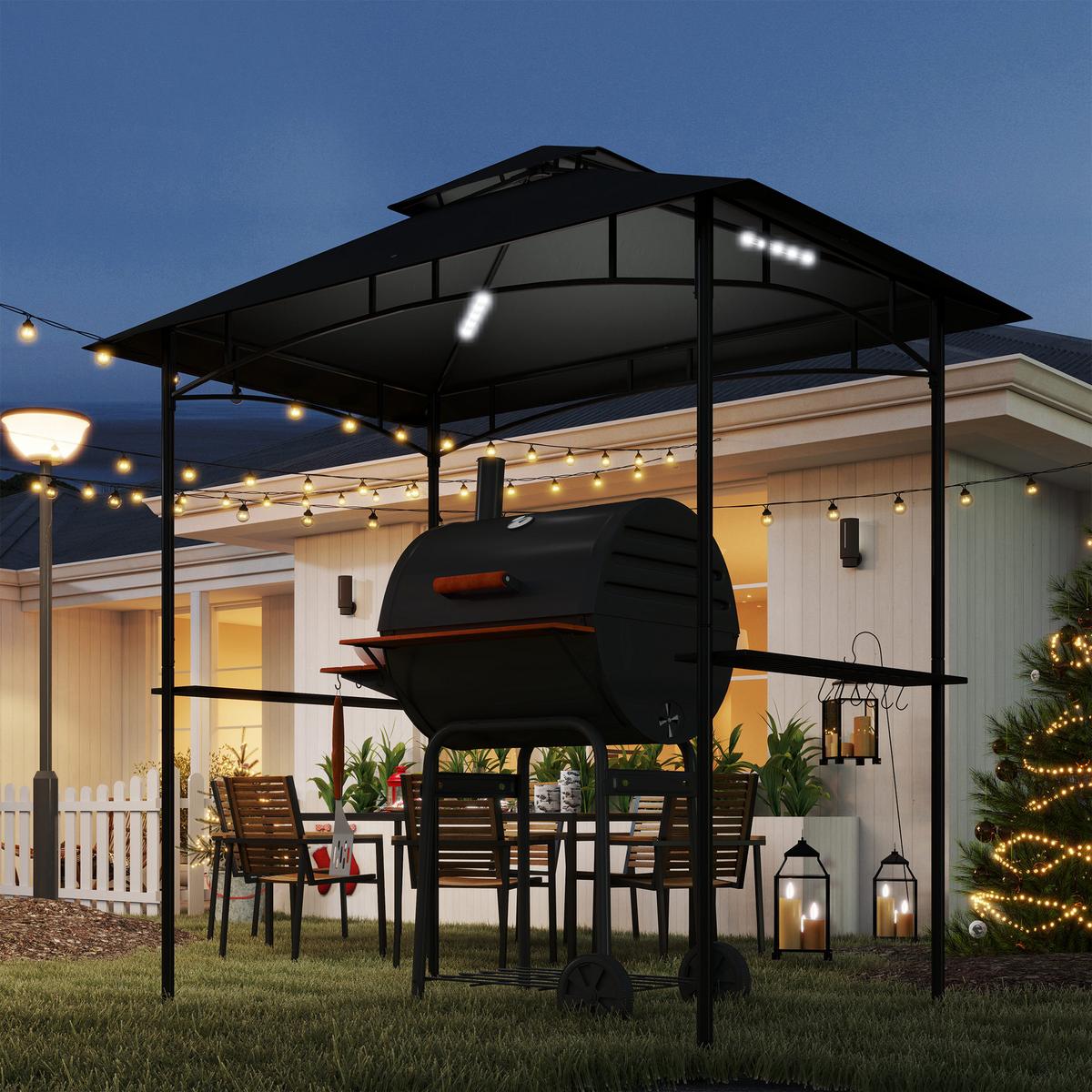 GRILLPAVILLON aus Metall und Polyester Dunkelgrau - Dunkelgrau, Metall (150/258/240cm) - Outsunny