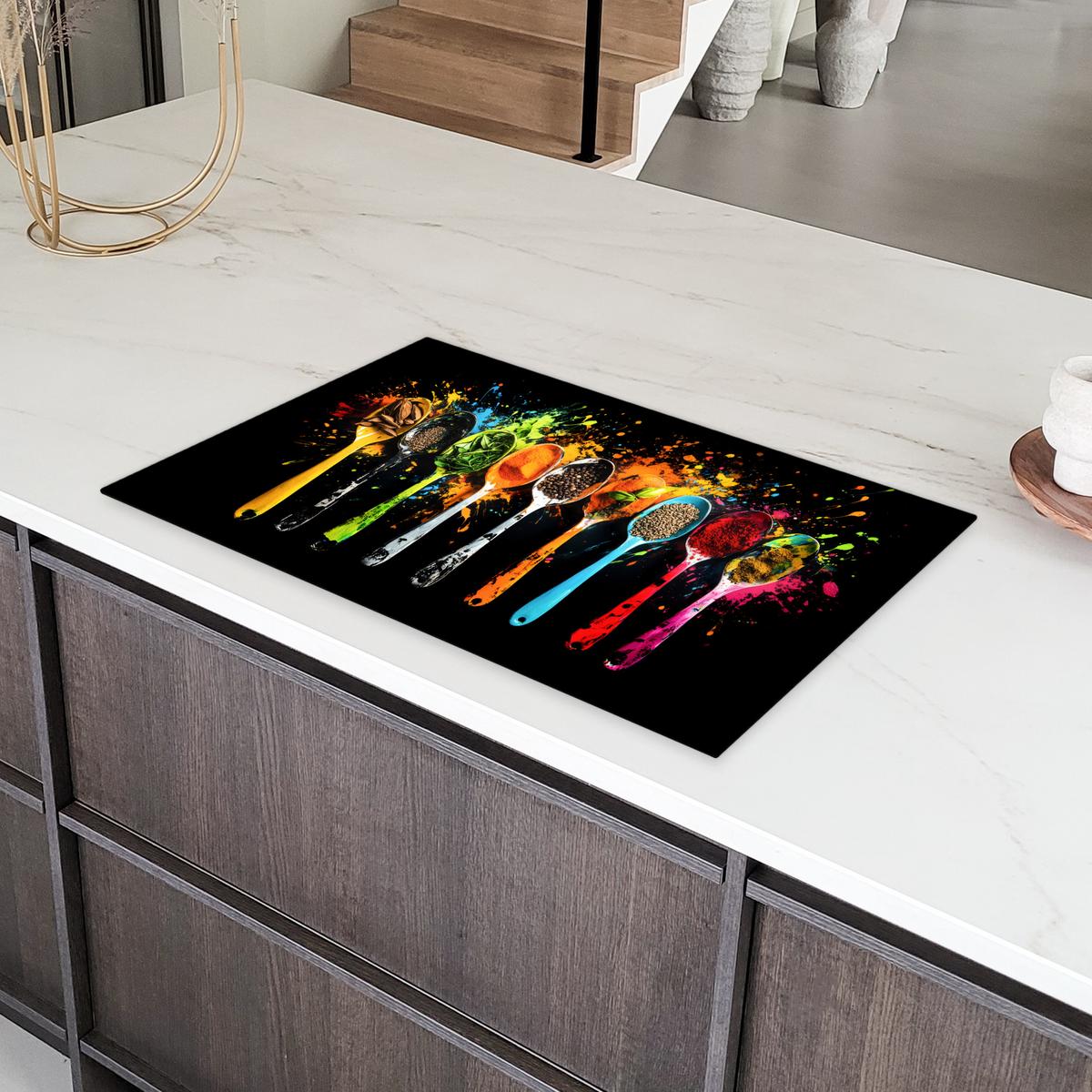 HERDABDECKPLATTE Löffel - Gewürze - Modern - Graffiti - Farbe - Farbenfroh Induktionsmatte 83x51 cm - Multicolor, Kunststoff (83/51.5/0.2cm) - MuchoWow